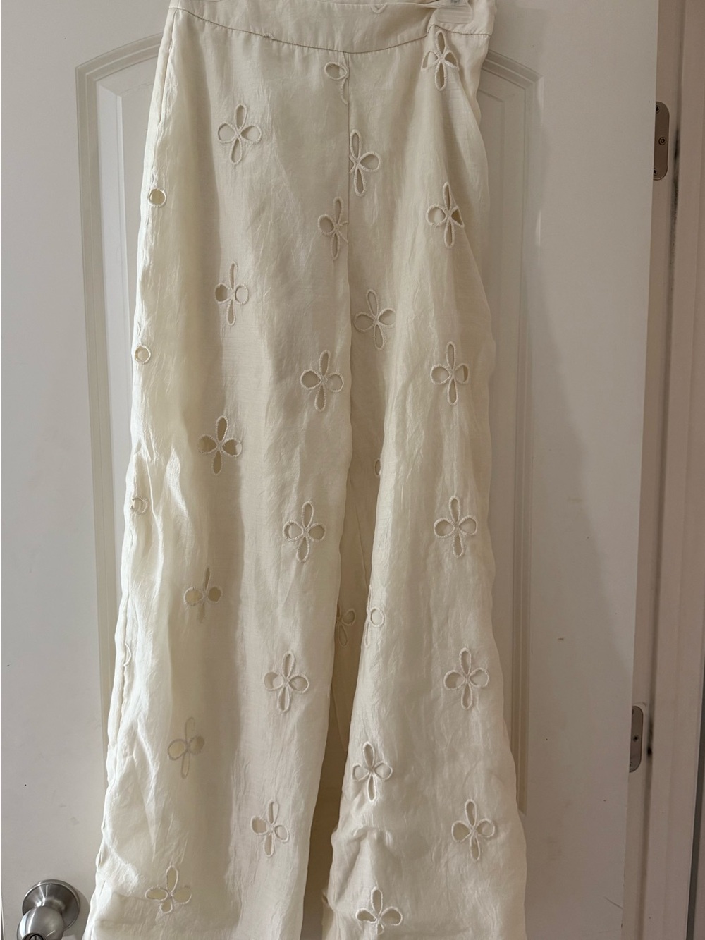 Lulu's Cream Straight-Leg Embroidered Linen Pants